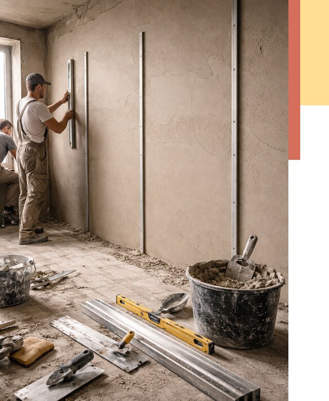 Штукатурка стен по маякам в Старой Руссе от 5605 руб./м² — выравнивание под ключ | ОТДЕЛОЧНИК-Срс