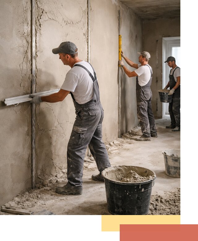 Штукатурка стен по маякам в Старой Руссе — точная и ровная поверхность