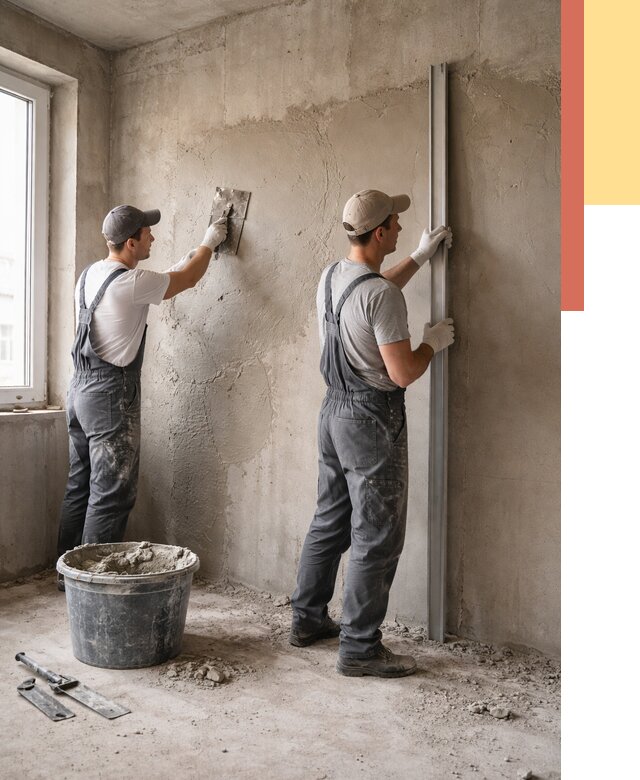 Штукатурка бетонных стен в Старой Руссе от 4586 руб/м² — качественно и быстро | ОТДЕЛОЧНИК-Срс