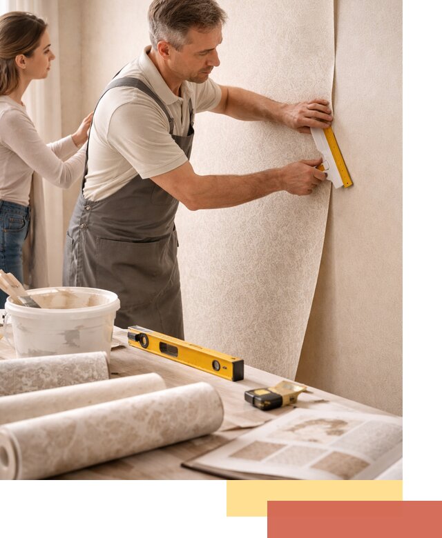 Поклейка обоев с подбором рисунка в Старой Руссе