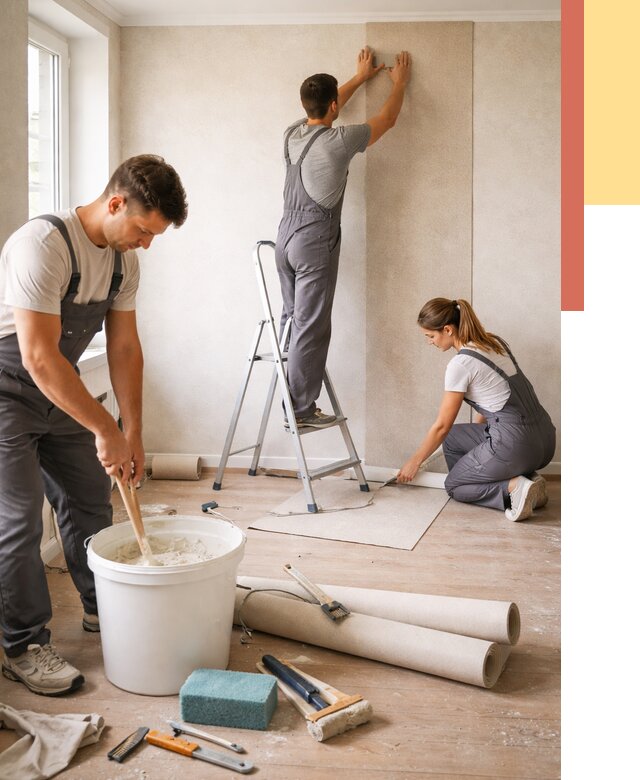 Оклейка стен обоями в Старой Руссе от 3567 руб/м2 — быстро и недорого | ОТДЕЛОЧНИК-Срс