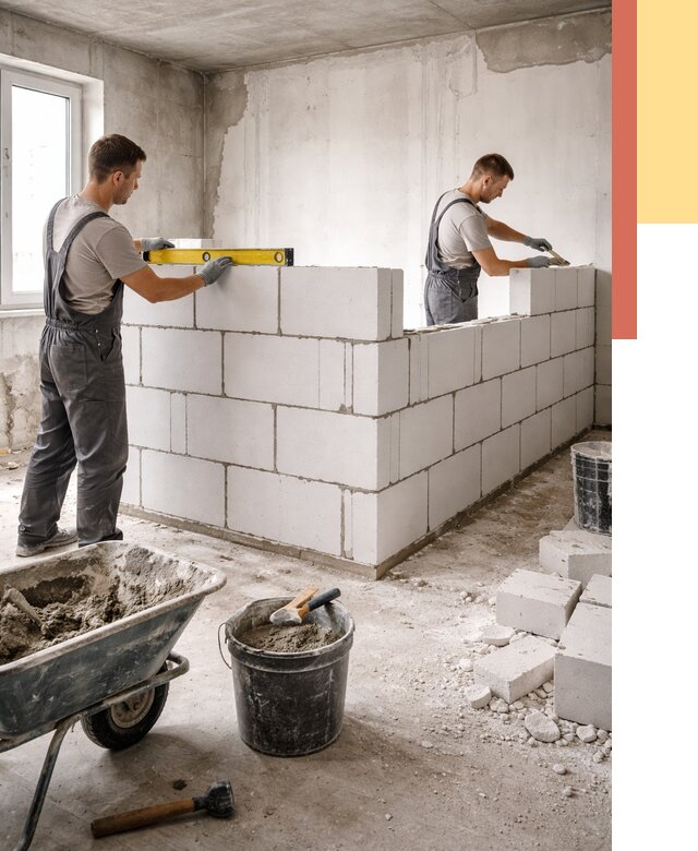 Кладка перегородок из ПГП в Старой Руссе от 2548 руб./м2 — монтаж и возведение под ключ | ОТДЕЛОЧНИК-Срс