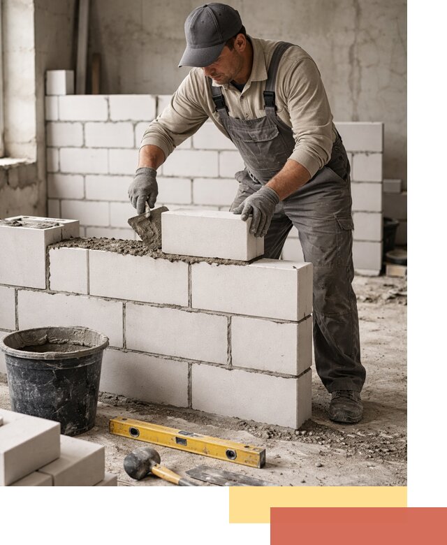 Кладка перегородок из силикатного блока в Старой Руссе