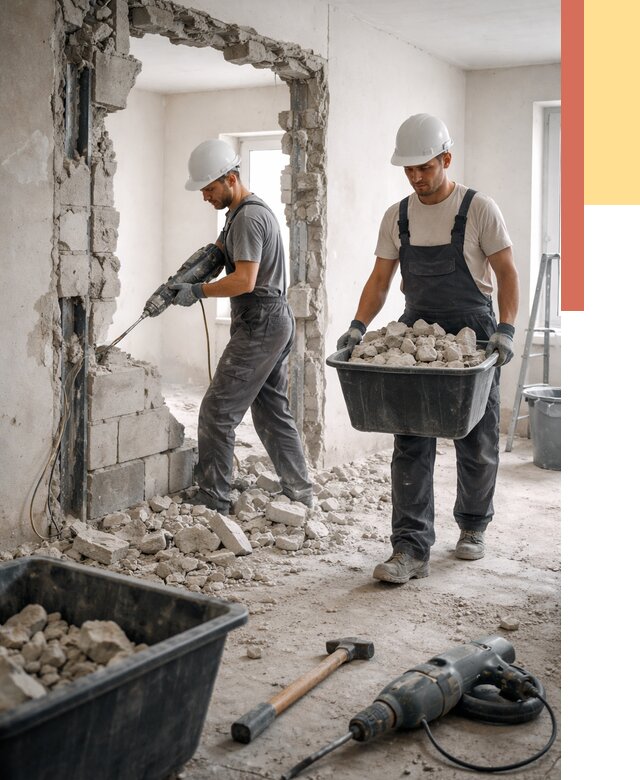 Демонтаж блоковых перегородок в Старой Руссе от 3821 руб. — быстро и недорого | ОТДЕЛОЧНИК-Срс