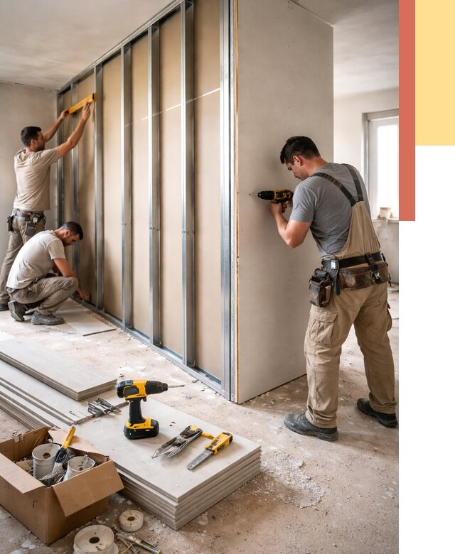 Монтаж однослойной перегородки из гипсокартона в Старой Руссе от 662 руб. | ОТДЕЛОЧНИК-Срс