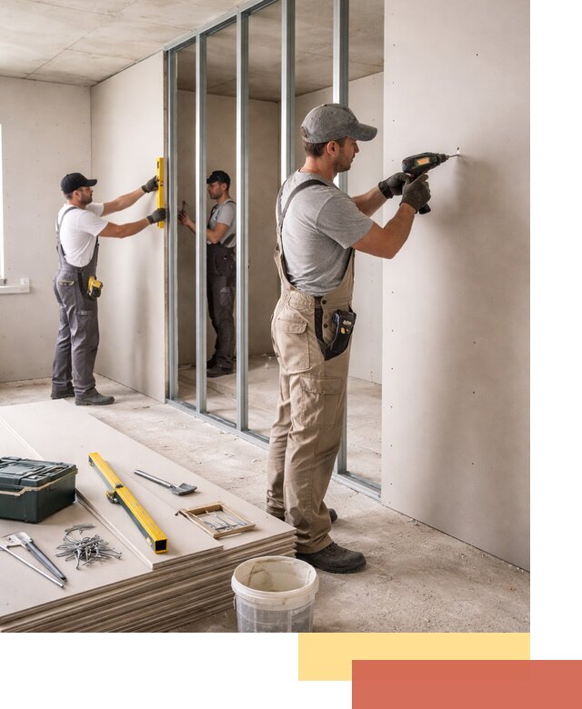 Однослойная перегородка из гипсокартона в Старой Руссе под ключ, монтаж и отделка