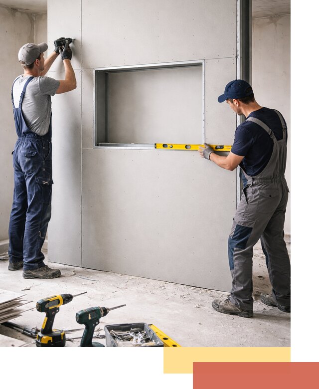 Перегородка из гипсокартона с нишей под декор в Старой Руссе