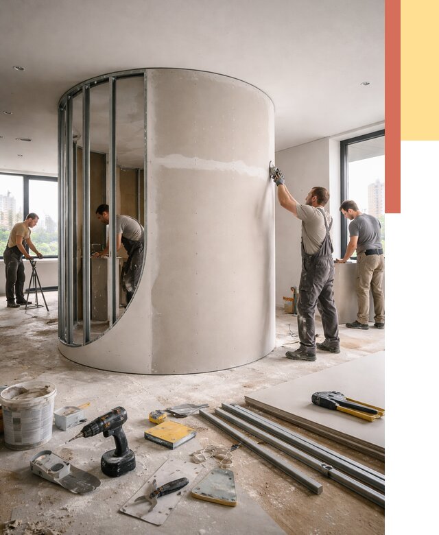 Радиусная перегородка из гипсокартона в Старой Руссе от 2955 руб. под ключ | ОТДЕЛОЧНИК-Срс