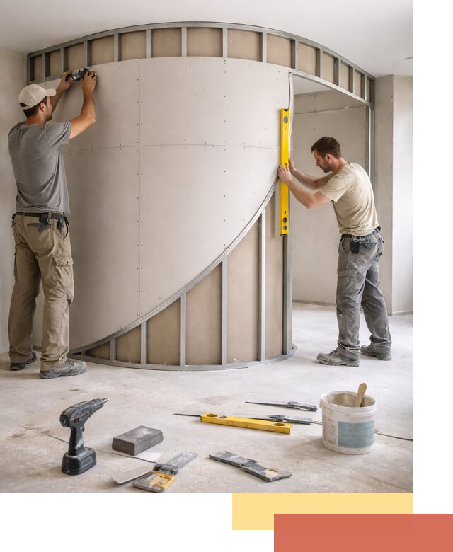 Радиусная перегородка из гипсокартона в Старой Руссе под ключ