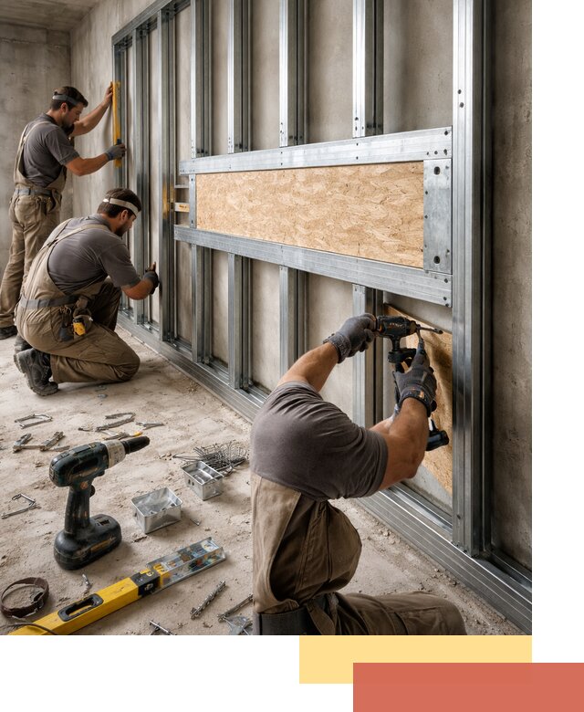 Усиленная перегородка для крепления тяжёлых конструкций в Старой Руссе