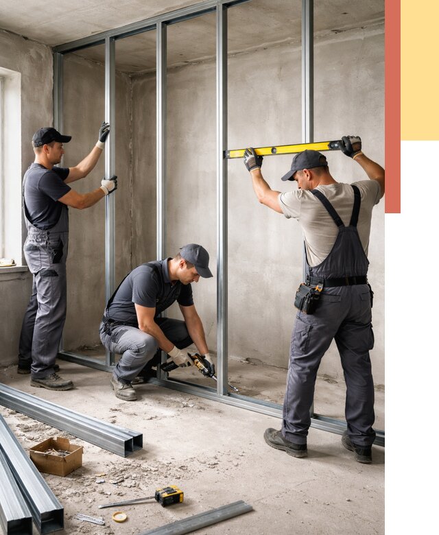 Монтаж каркаса перегородки из профиля в Старой Руссе от 764 руб. | ОТДЕЛОЧНИК-Срс