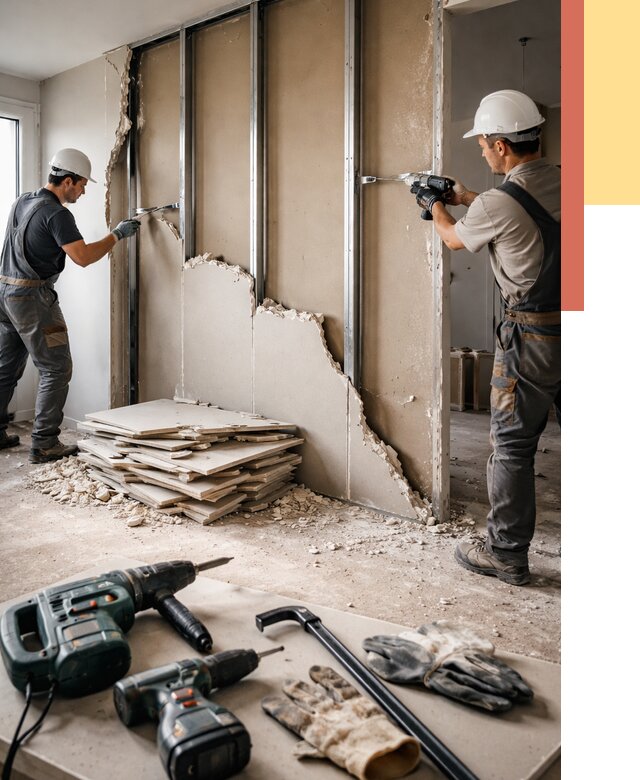 Демонтаж перегородки из гипсокартона в Старой Руссе от 1223 руб. быстро и недорого | ОТДЕЛОЧНИК-Срс