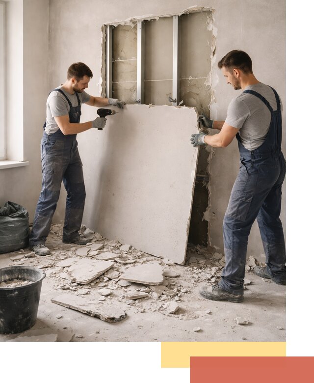 Демонтаж перегородки из гипсокартона в Старой Руссе быстрый и аккуратный