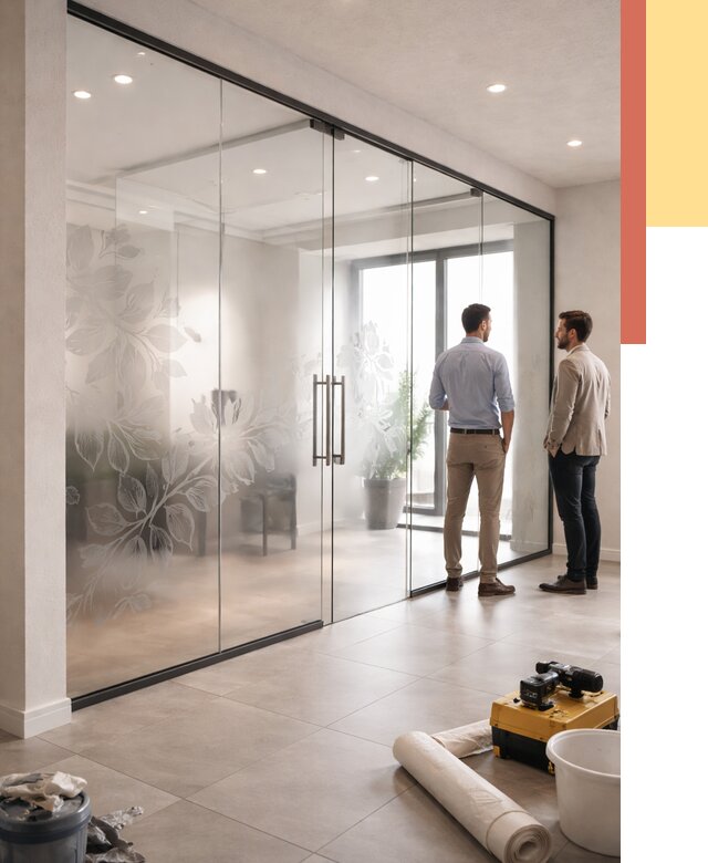 Стеклянные перегородки с рисунком в Старой Руссе от 12738 руб. монтаж и нанесение | ОТДЕЛОЧНИК-Срс