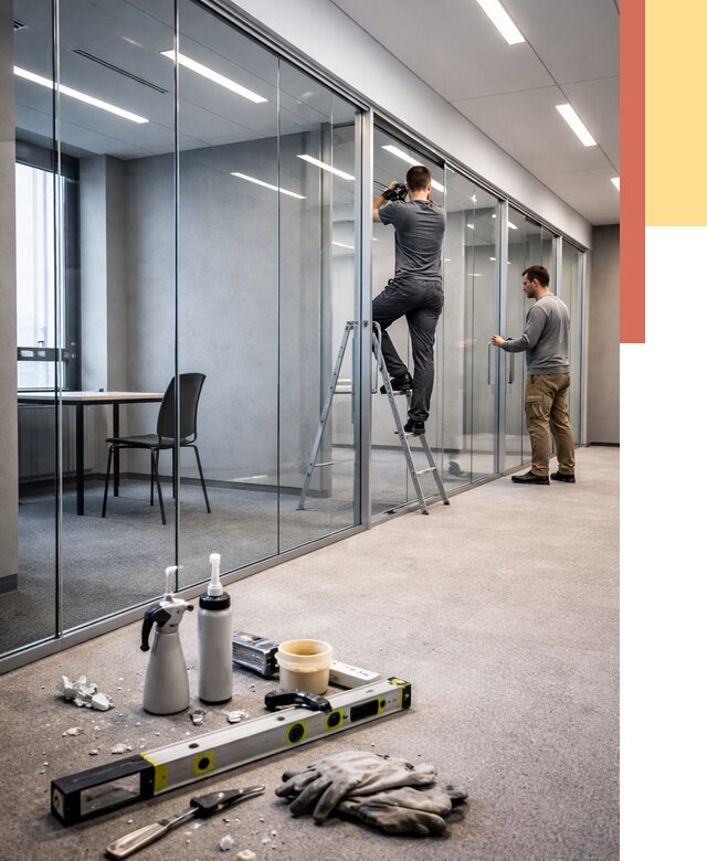 Стеклянные офисные перегородки в Старой Руссе от 8662 руб. — монтаж и установка | ОТДЕЛОЧНИК-Срс