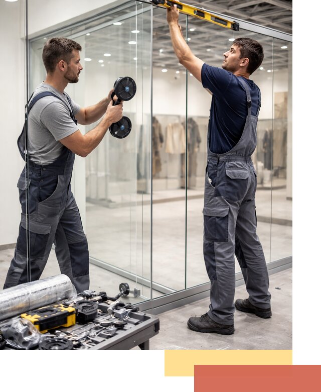 Стеклянные перегородки для магазинов в Старой Руссе — монтаж и установка