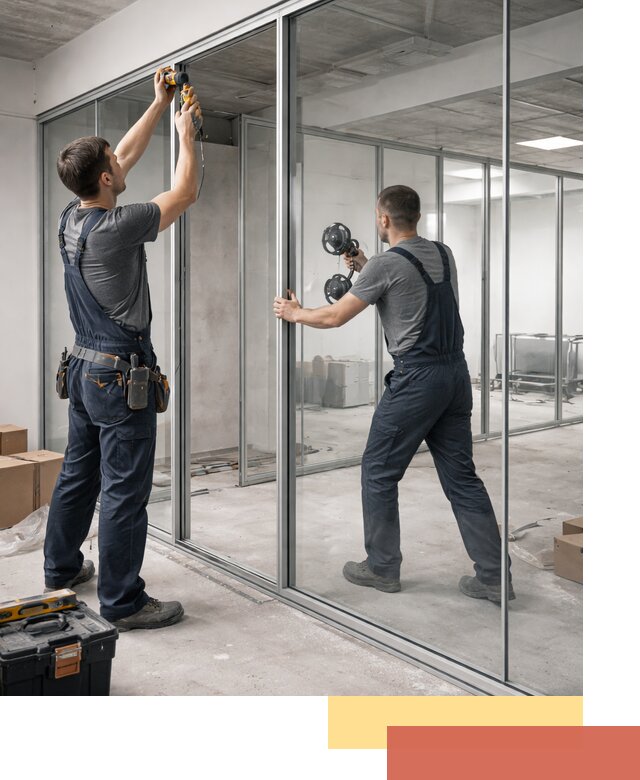 Алюминиевые перегородки со стеклом в Старой Руссе — изготовление и монтаж