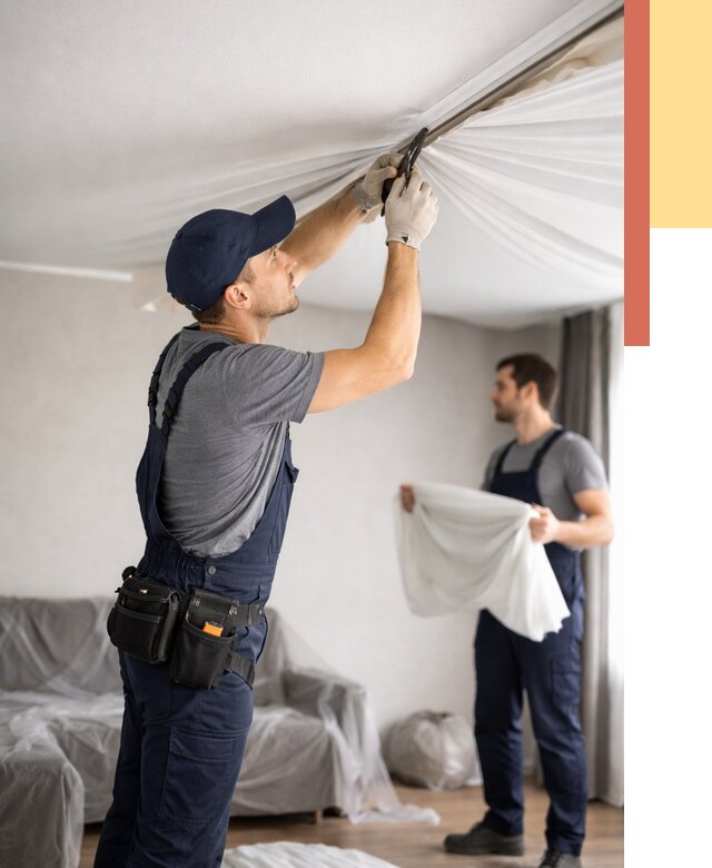 Демонтаж натяжного потолка в Старой Руссе от 4586 руб. — снятие и разбор под ключ | ОТДЕЛОЧНИК-Срс