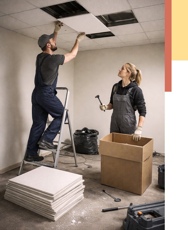 Демонтаж потолочной плитки в Старой Руссе от 4586 руб. быстро и недорого | ОТДЕЛОЧНИК-Срс