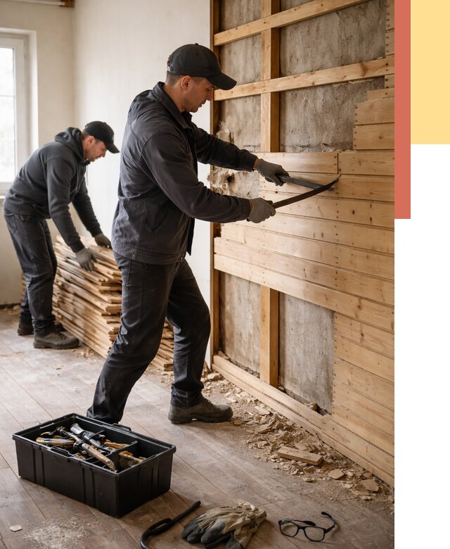 Демонтаж вагонки в Старой Руссе от 3872 руб/м2 — быстро и недорого | ОТДЕЛОЧНИК-Срс