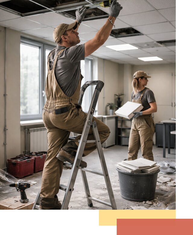 Ремонт потолка Армстронг и замена плит в Старой Руссе