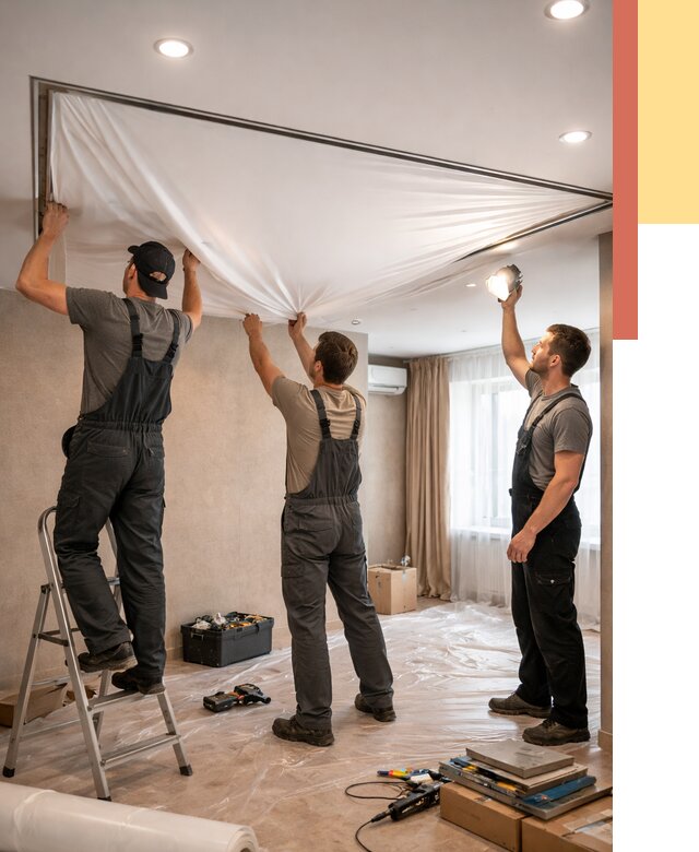 Монтаж ПВХ натяжного потолка в Старой Руссе от 3567 руб. под ключ | ОТДЕЛОЧНИК-Срс