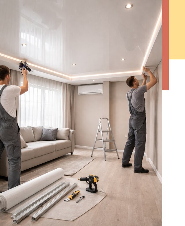 Монтаж глянцевого натяжного потолка в Старой Руссе от 764 руб. под ключ | ОТДЕЛОЧНИК-Срс