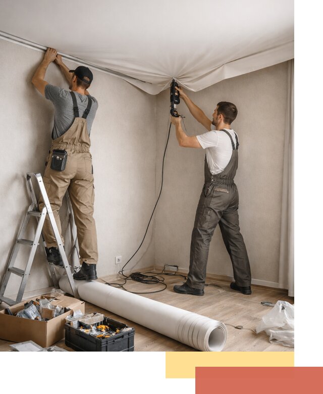 Монтаж цветного натяжного потолка в Старой Руссе за один день