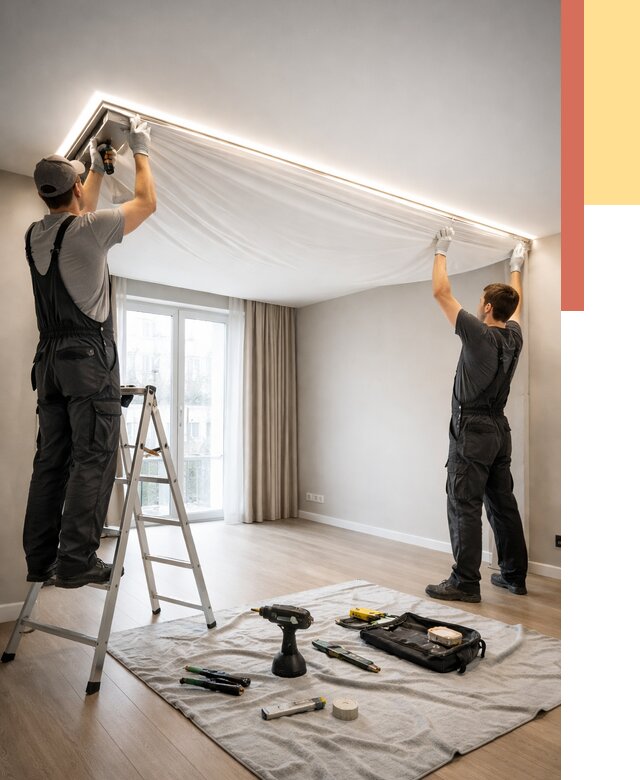 Монтаж парящего натяжного потолка в Старой Руссе от 4586 руб. быстро и недорого | ОТДЕЛОЧНИК-Срс