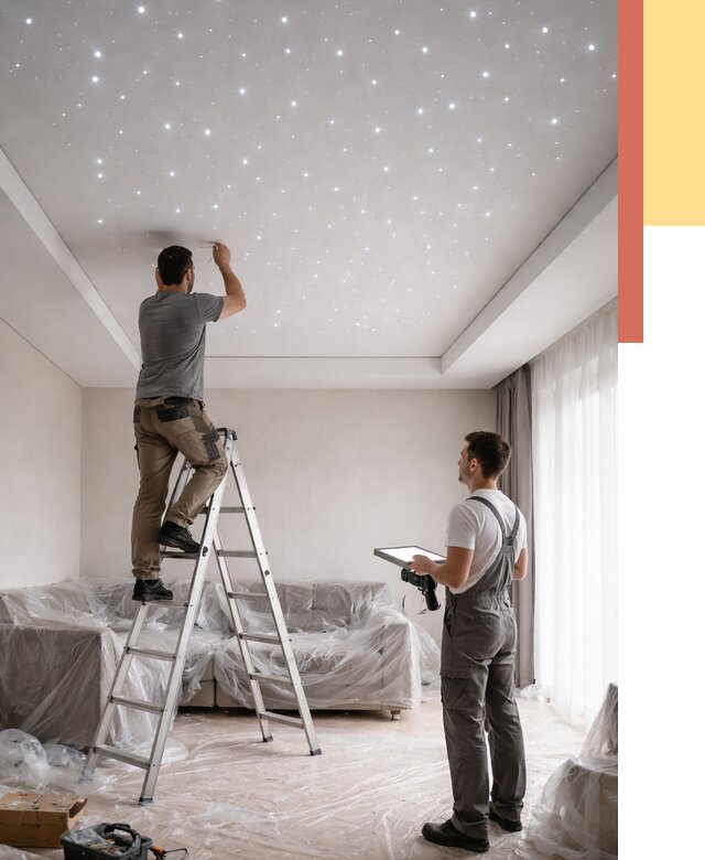 Монтаж натяжного потолка «звездное небо» в Старой Руссе от 6624 руб. | ОТДЕЛОЧНИК-Срс