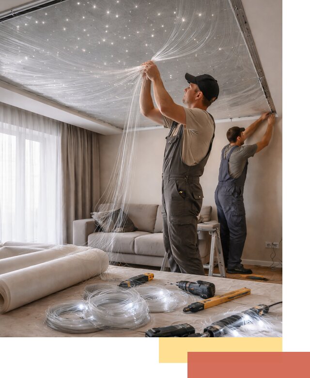 Монтаж натяжного потолка «Звездное небо» в Старой Руссе