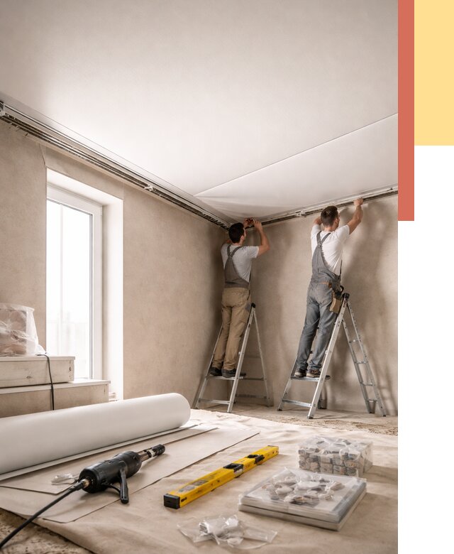 Монтаж натяжного потолка в спальне в Старой Руссе от 3872 руб. под ключ | ОТДЕЛОЧНИК-Срс