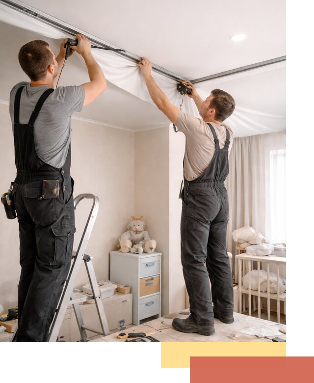 Монтаж натяжного потолка в детской комнате в Старой Руссе