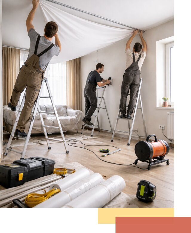 Монтаж натяжного потолка в гостиной в Старой Руссе