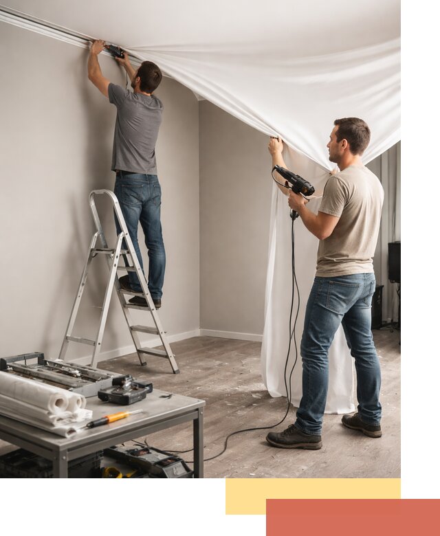 Монтаж натяжного потолка в студии в Старой Руссе