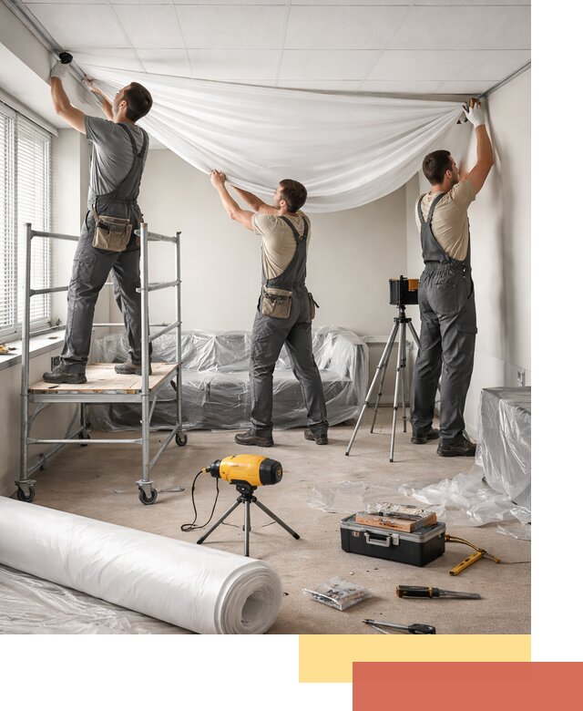 Монтаж натяжного потолка в офисе в Старой Руссе