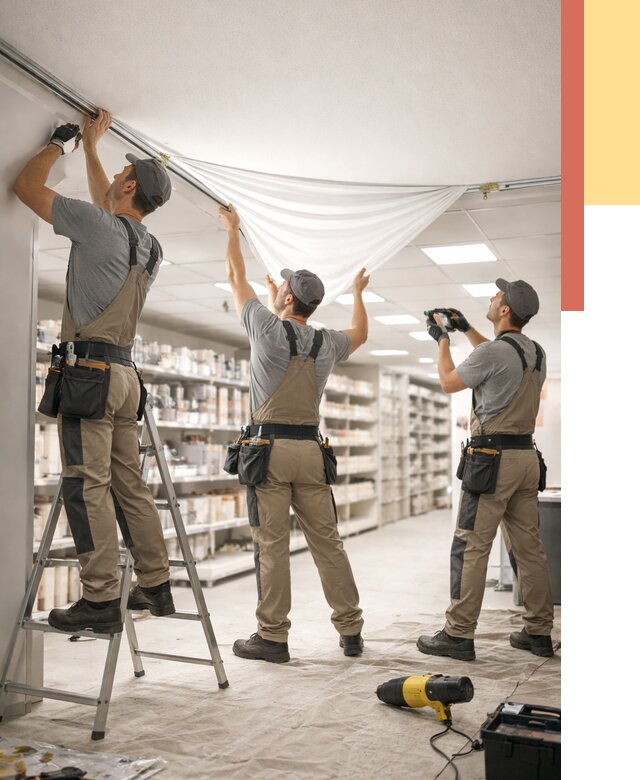 Монтаж натяжного потолка в магазине в Старой Руссе от 4586 руб. быстро и недорого | ОТДЕЛОЧНИК-Срс
