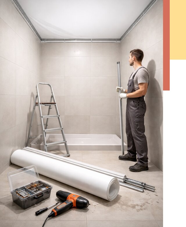 Монтаж натяжного потолка в санузле в Старой Руссе от 1885 руб. — ОТДЕЛОЧНИК-Срс