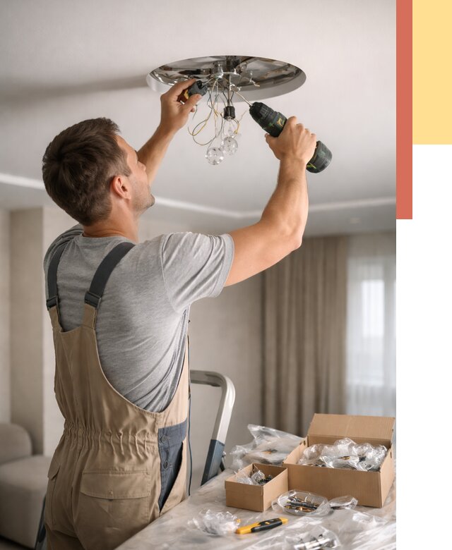 Установка люстры в натяжной потолок в Старой Руссе от 1223 руб. | Быстро и недорого — ОТДЕЛОЧНИК-Срс