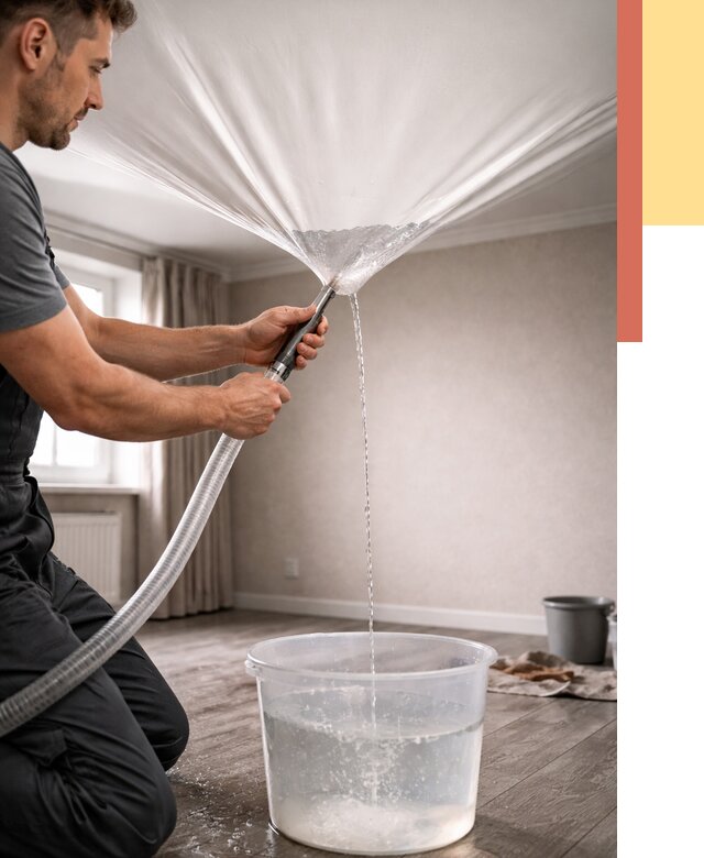 Слив воды с натяжного потолка в Старой Руссе от 2548 руб. быстро и недорого | ОТДЕЛОЧНИК-Срс