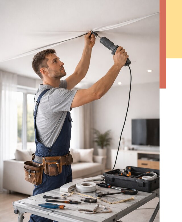 Ремонт натяжных потолков в Старой Руссе от 9681 руб. под ключ — ОТДЕЛОЧНИК-Срс