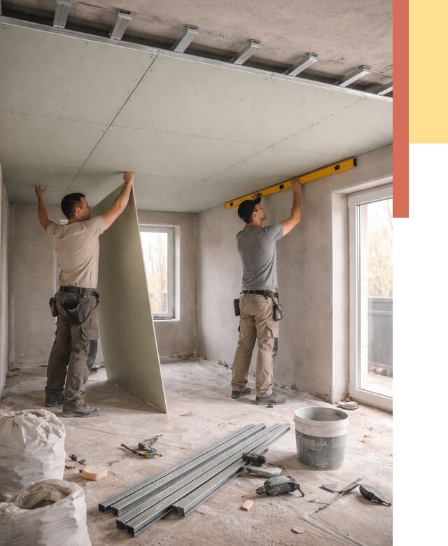 Одноуровневый потолок из гипсокартона в Старой Руссе от 764 руб. — монтаж под ключ | ОТДЕЛОЧНИК-Срс