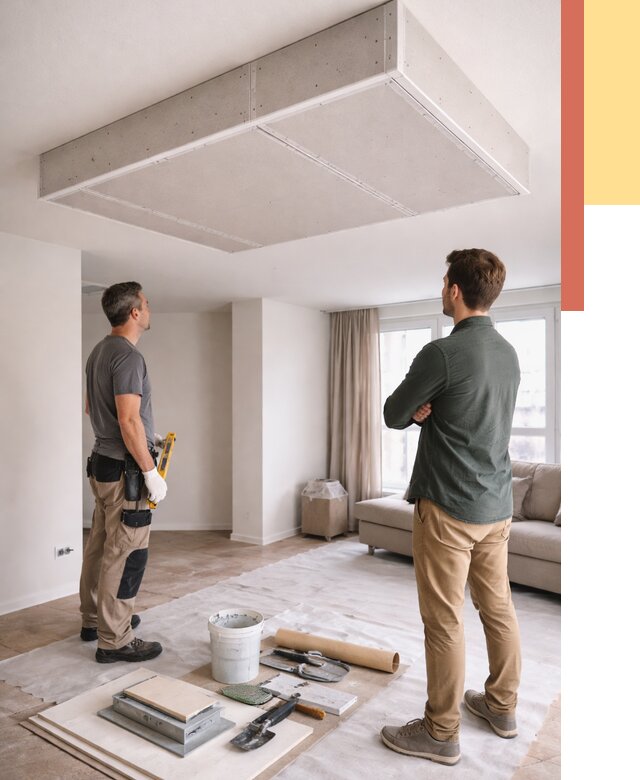 Короб на потолке из гипсокартона в Старой Руссе от 2242 руб. — монтаж и услуги под ключ | ОТДЕЛОЧНИК-Срс