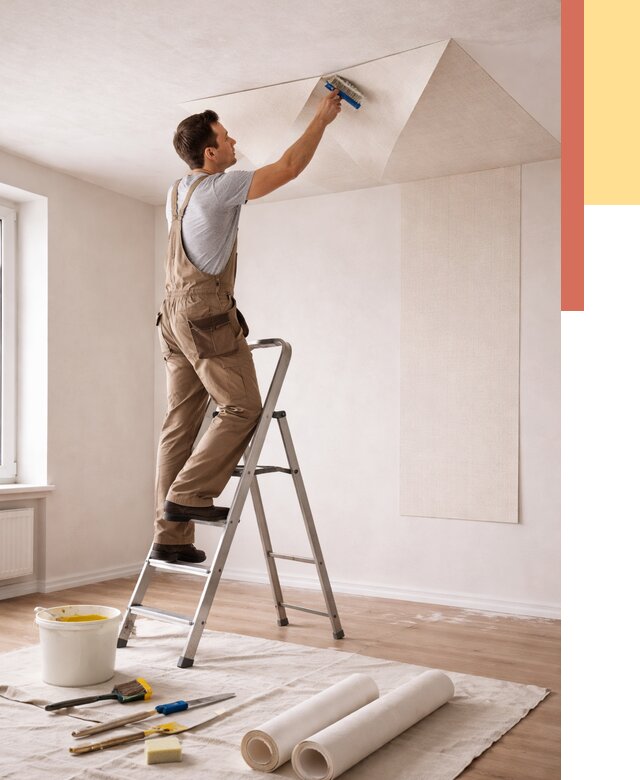 Поклейка обоев на потолок в Старой Руссе от 4586 руб. быстро и недорого | ОТДЕЛОЧНИК-Срс